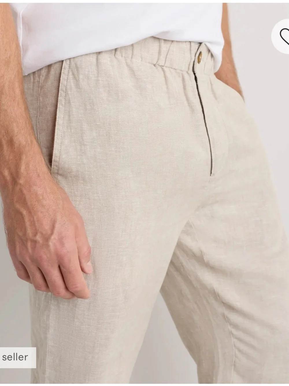 Quince Beige 100% Linen-Blend Relaxed Trousers size L